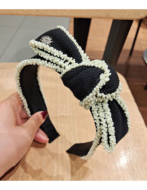 Fashion White Bow Knotted Bowknot Handmade Beaded Fabric Wide-brimmed Headband