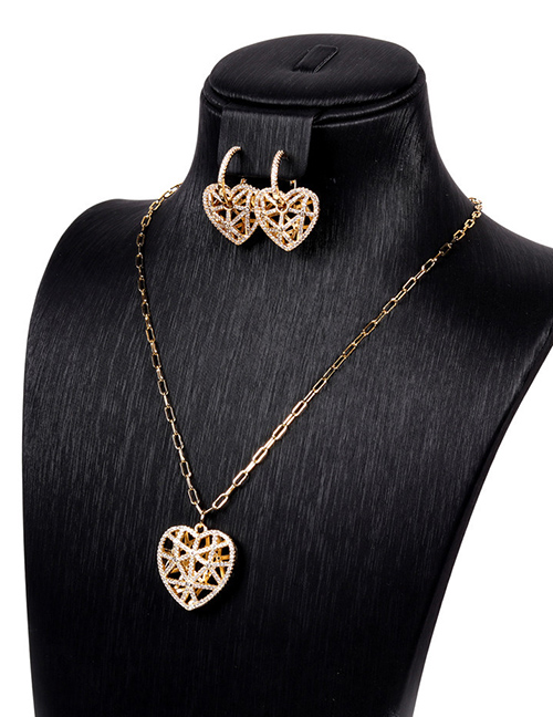 Fashion Suit Hollow Crystal Diamond Love Necklace Earrings Set