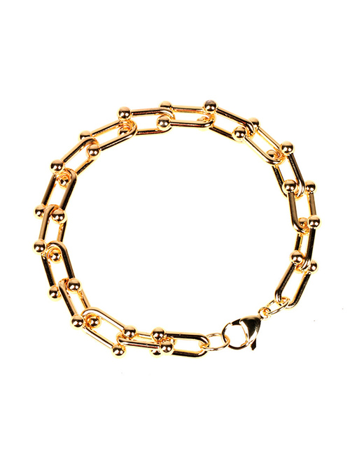 Fashion G Gold Bracelet U-shaped Stitching Thick Chain Necklace Set Bracelet And Earrings