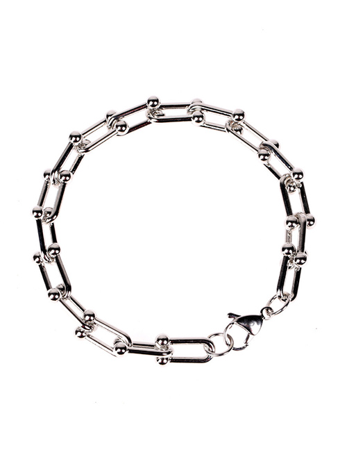 Fashion H White Gold Bracelet U-shaped Stitching Thick Chain Necklace Set Bracelet And Earrings