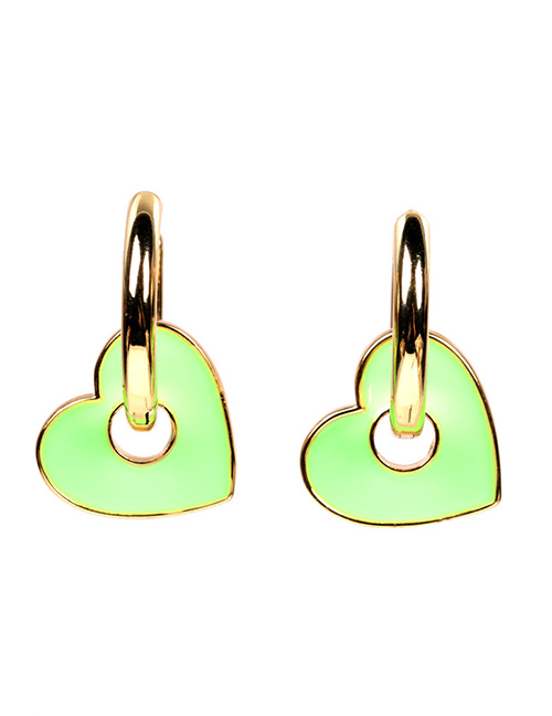 Fashion Fluorescent Green Earrings Drop Oil Thick Chain Love Earrings Necklace Bracelet Set