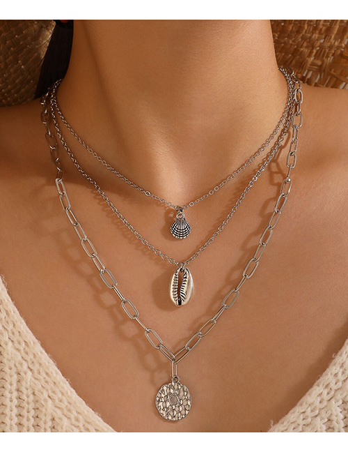 Fashion Silver Color Shell And Scallop Pendant Multilayer Necklace