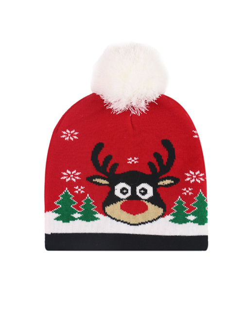 Fashion Elk Head Christmas Snowman Elk Knitted Jacquard Hat With Ball