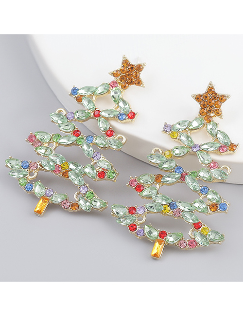 Fashion Pink Alloy Diamond-studded Acrylic Christmas Tree Earrings