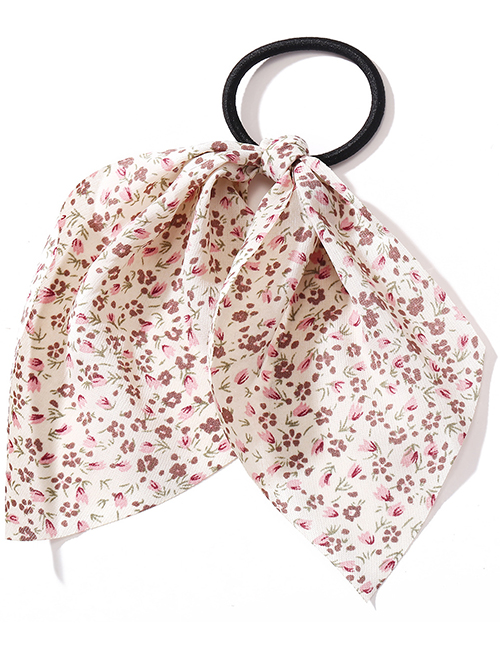 Fashion Small Floral Beige Floral Print Bow Hair Rope