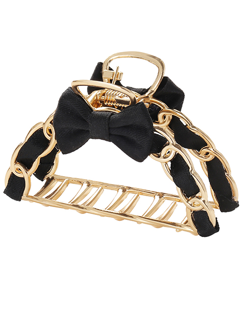Fashion Black Butterfly Combined With Gold Hollow Geometric Shape Catch