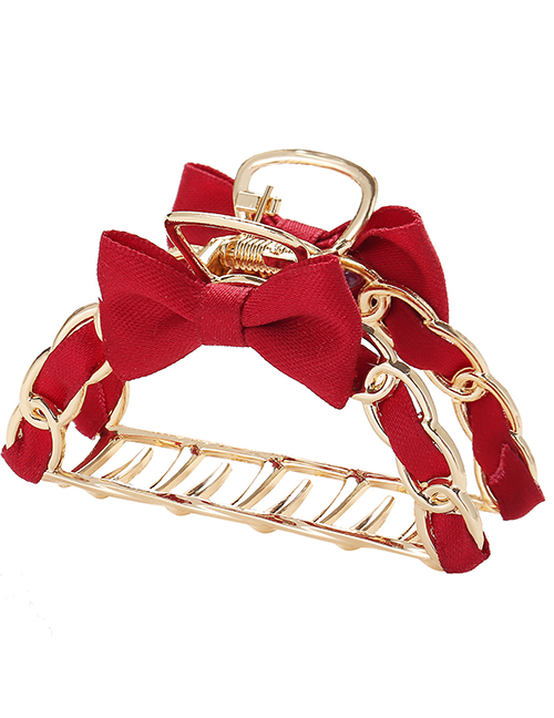 Fashion Red Wine Butterfly Combined With Gold Hollow Geometric Shape Catch