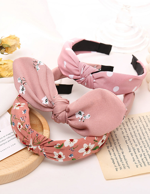 Fashion Pink Bunny Ears Print Polka Dot Flower Headband Set