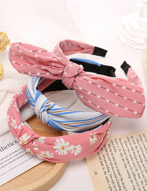 Fashion Light Pink Bunny Ears Print Polka Dot Flower Headband Set