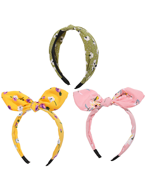 Fashion Color Mixing Bunny Ears Print Polka Dot Flower Headband Set