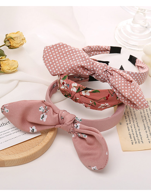 Fashion Flesh Pink Bunny Ears Print Polka Dot Flower Headband Set