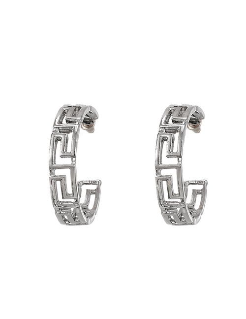 Fashion Silver Alloy Hollow Geometric Semicircular Earrings