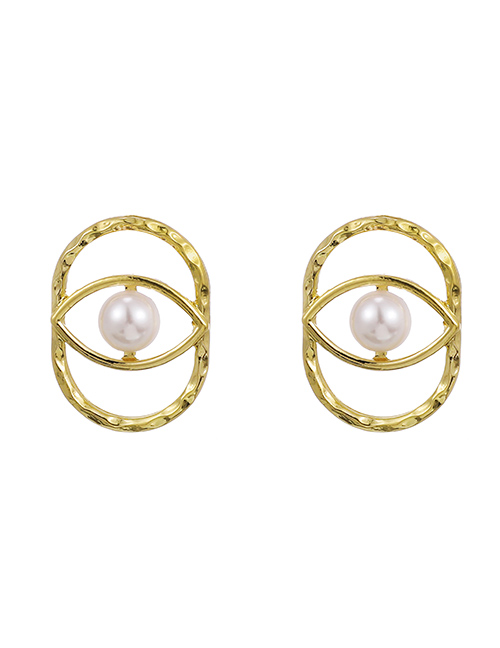 Fashion Golden Alloy Pearl Hollow Oval Eye Stud Earrings