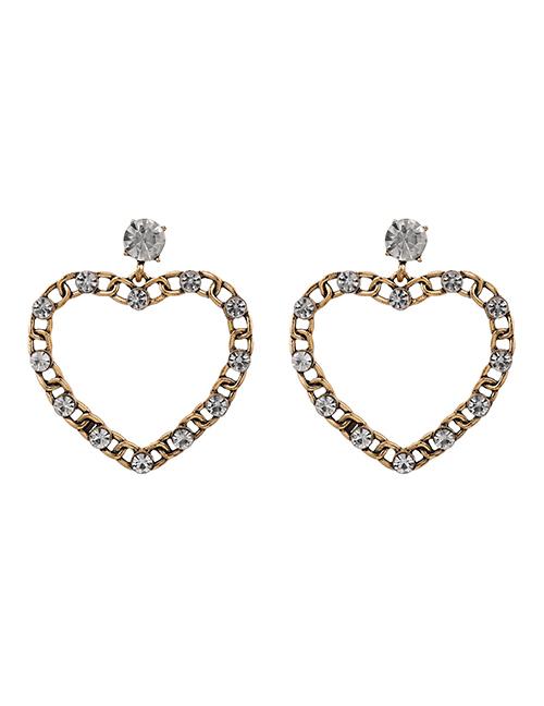 Fashion White Alloy Diamond Chain Hollow Heart Earrings