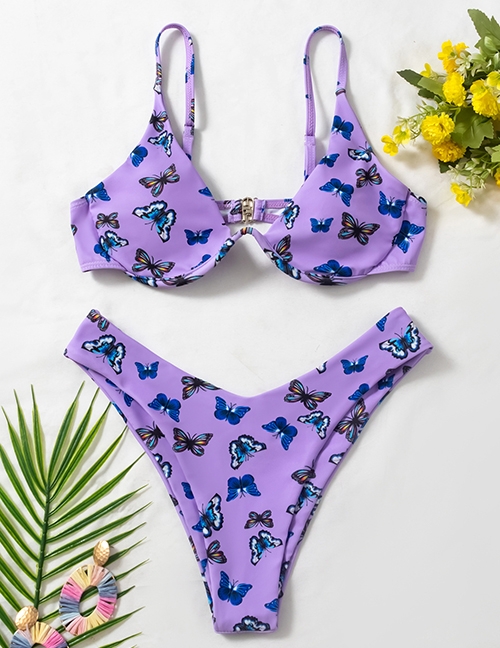 Fashion Printing Butterfly Print Split Swimsuit