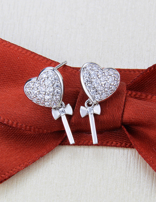 Fashion Platinum Plated Copper Inlaid Zircon Love Key Earrings