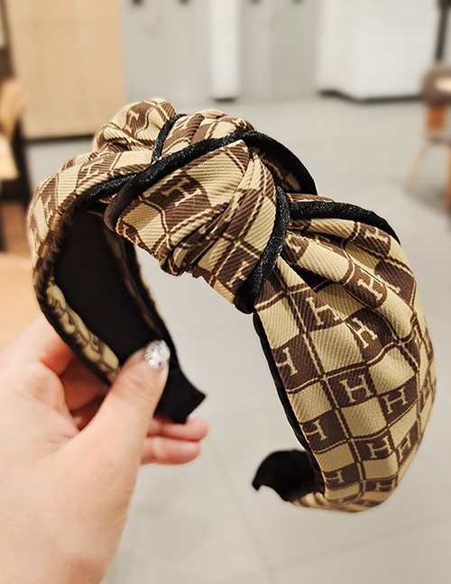 Fashion Brown Letter Knotted Broad Edge Fabric Check Hair Band