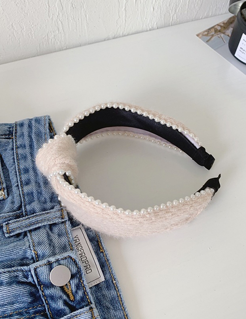 Fashion Gouache Wide-brimmed Plush Pearl Headband Knotted In The Middle