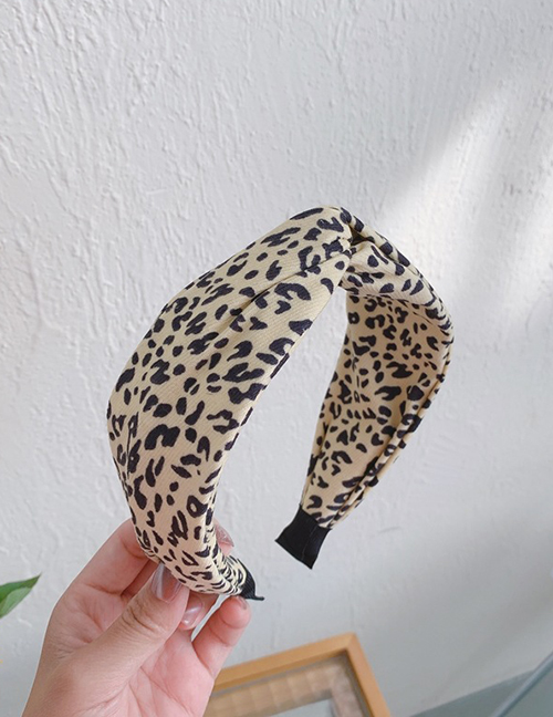Fashion Leopard Beige Leopard Print Plush Wide Side Knotted Cross Headband