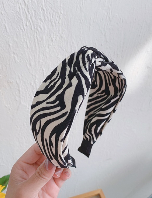 Fashion Zebra Pattern Black Leopard Print Plush Wide Side Knotted Cross Headband