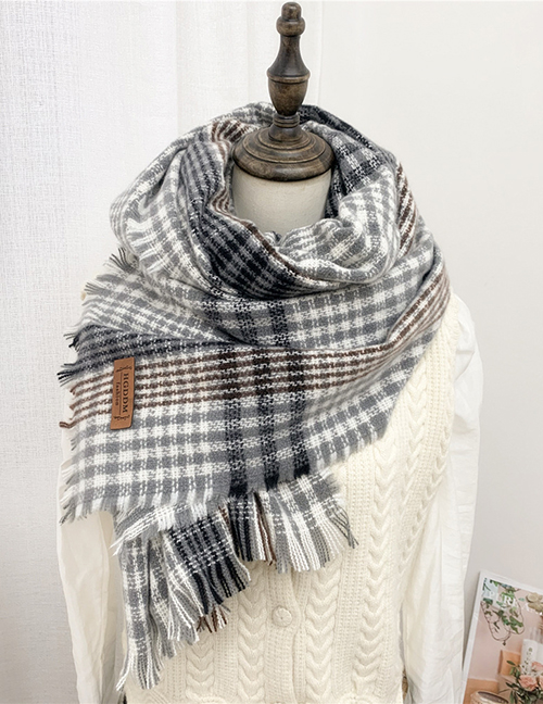 Fashion Striped Gray Brown Double-sided Padded Scarf With Striped Raw Edge Letter Mark