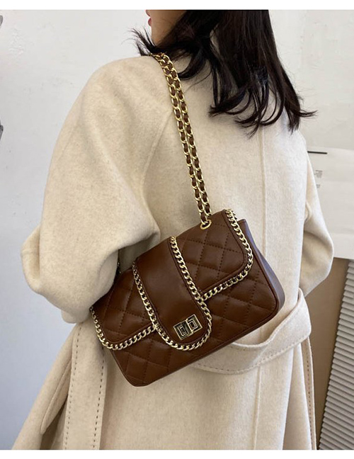 Fashion Dark Brown Chain Rhombus Lock Shoulder Messenger Bag