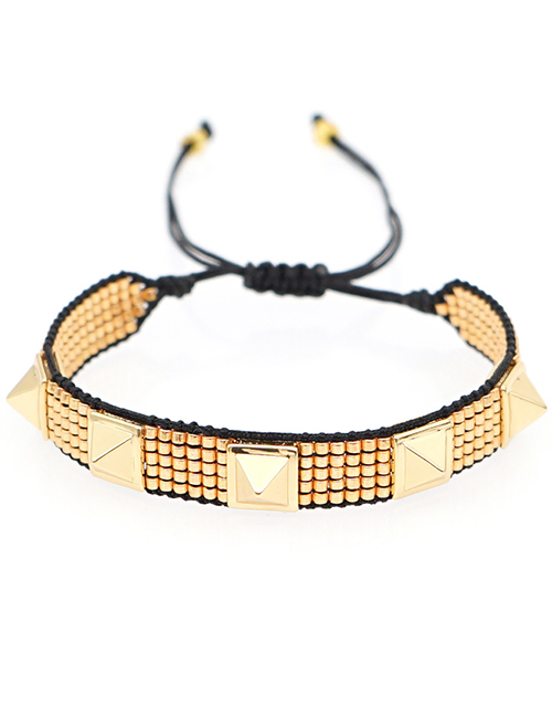Fashion Rivet Gold Crystal Stacking Handmade Rice Beads Braided Eye Bracelet Set