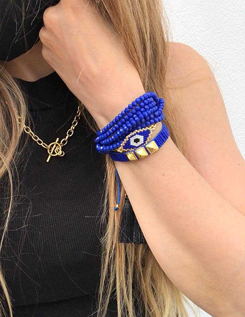 Fashion Suit Royal Blue Rice Beads Crystal Beaded Hand-woven Eye Rivet Bracelet