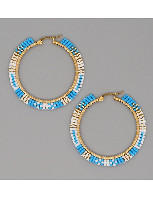 Fashion Blue Geometric Rice Beads Hand-woven Round Earrings
