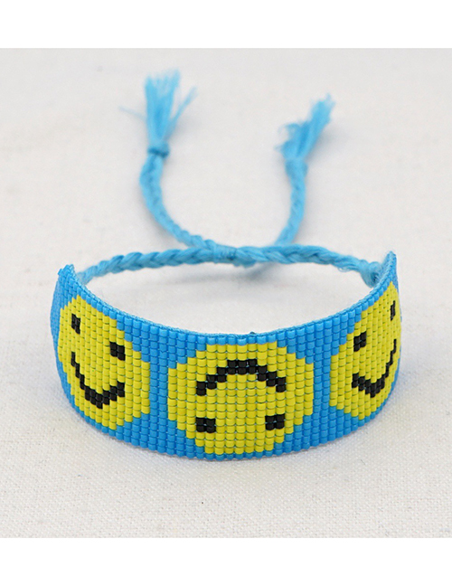 Fashion Blue Rice Beads Hand-woven Beaded Smiley Bracelet