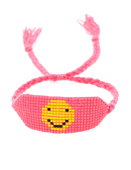 Fashion Pink Rice Beads Handmade Beaded Smiley Face Bracelet