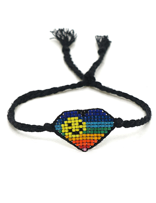 Fashion Color Mixing Rice Beads Handmade Beaded Rainbow Smiley Bracelet