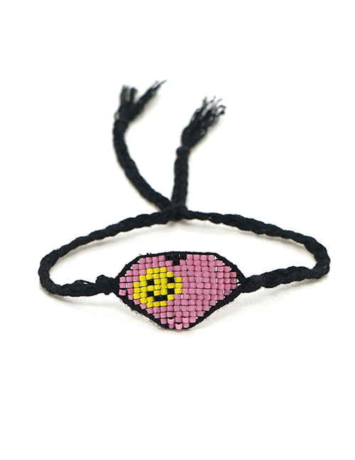 Fashion Pink Rice Beads Handmade Beaded Rainbow Smiley Bracelet