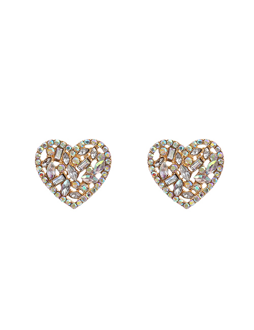 Fashion Ab Color Alloy Diamond Hollow Heart Earrings