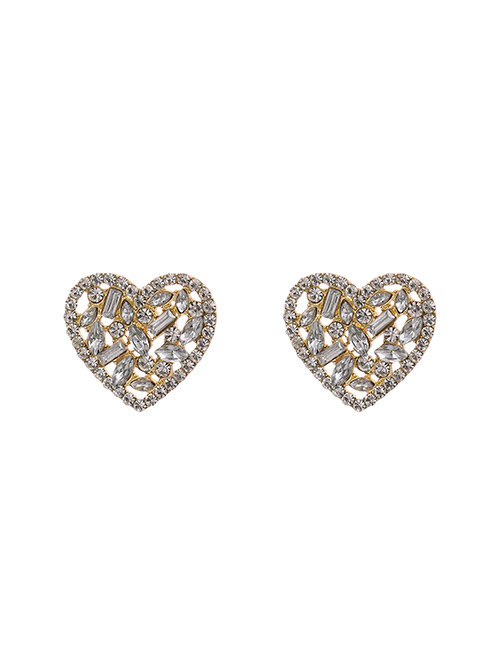 Fashion White Alloy Diamond Hollow Heart Earrings