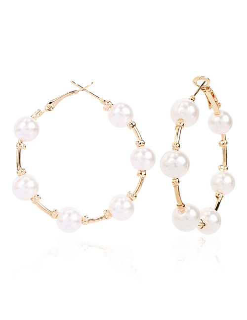 Fashion Small 4cm Pearl Beaded Round Alloy Earrings