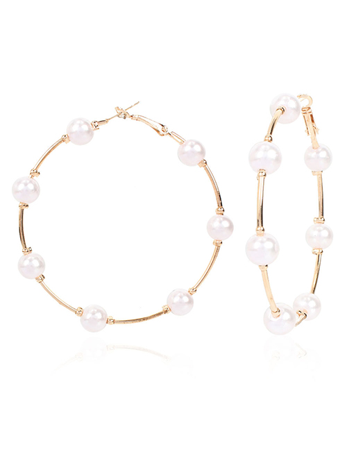 Fashion Big 6cm Pearl Beaded Round Alloy Earrings