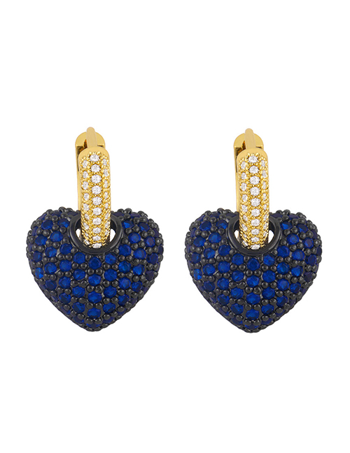 Fashion Blue Diamond Geometric Love Heart Copper And Zircon Earrings