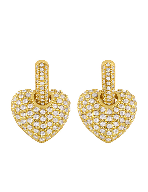 Fashion White Diamond Geometric Love Heart Copper And Zircon Earrings