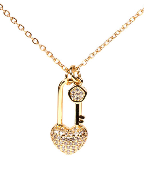 Fashion D Necklace Micro Inlaid Zircon Lock Love Key Earrings Necklace Set
