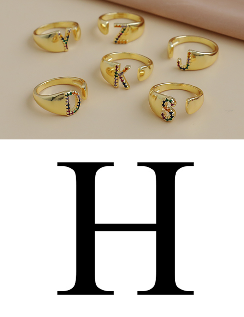 Fashion H 26 Letters Open Ring With Copper Inlaid Zircon
