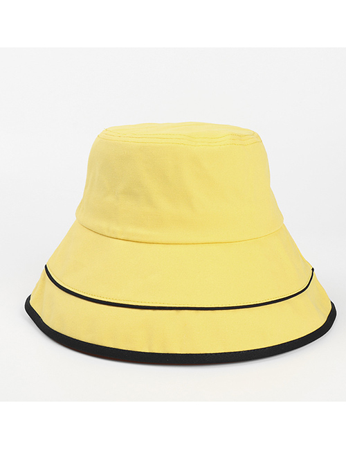 Fashion Yellow (with Windproof Rope) Folded Double Layer Stitching Contrast Color Fisherman Hat