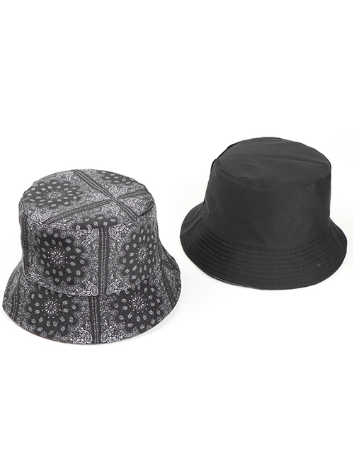 Fashion Black Double-sided Cashew Print Fisherman Hat