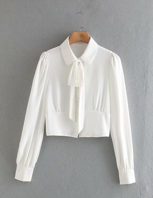Fashion White Puffy Long-sleeved Shirt With Bow Tie
