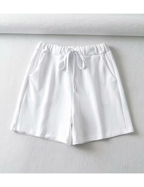 Fashion White Lace-up Elastic Waist Straight Shorts
