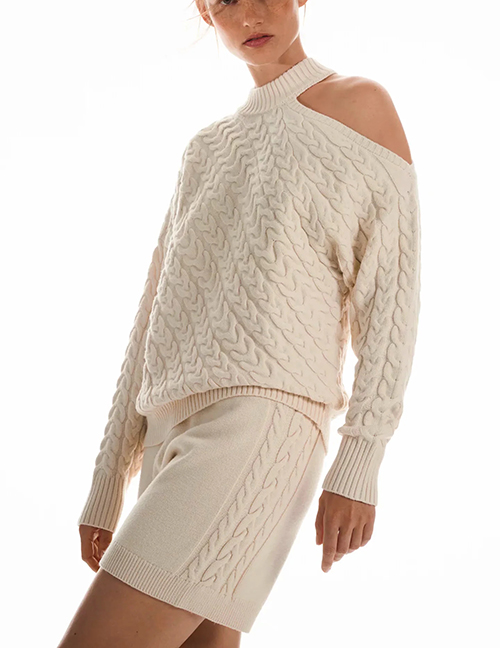 Fashion Apricot Eight-strand Knitted Elastic Waist Knit Shorts