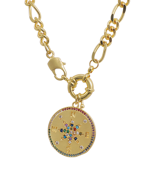 Fashion Round Compass Copper Inlaid Zircon Thick Chain Geometric Necklace