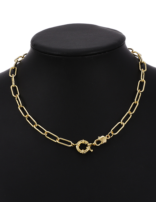 Fashion Golden Copper Inlaid Zircon Thick Chain Round Buckle Necklace
