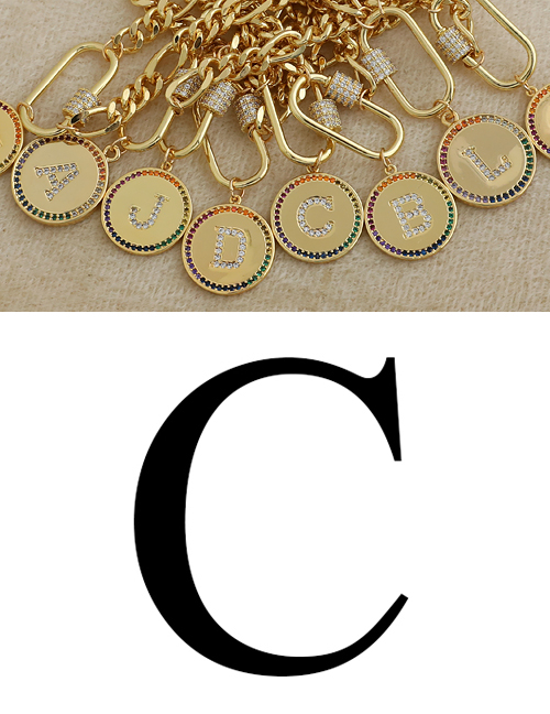 Fashion C 26 Letters Thick Chain Necklace With Copper And Zircon
