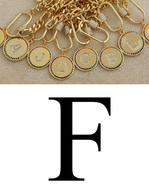 Fashion F 26 Letters Thick Chain Necklace With Copper And Zircon